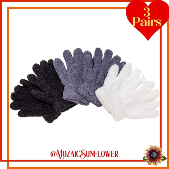 NEW WITH TAG 3 PAIR SOFT Stretch Gloves Black Slate Grey and White AGE 6-12 YEAR - Picture 1 of 3